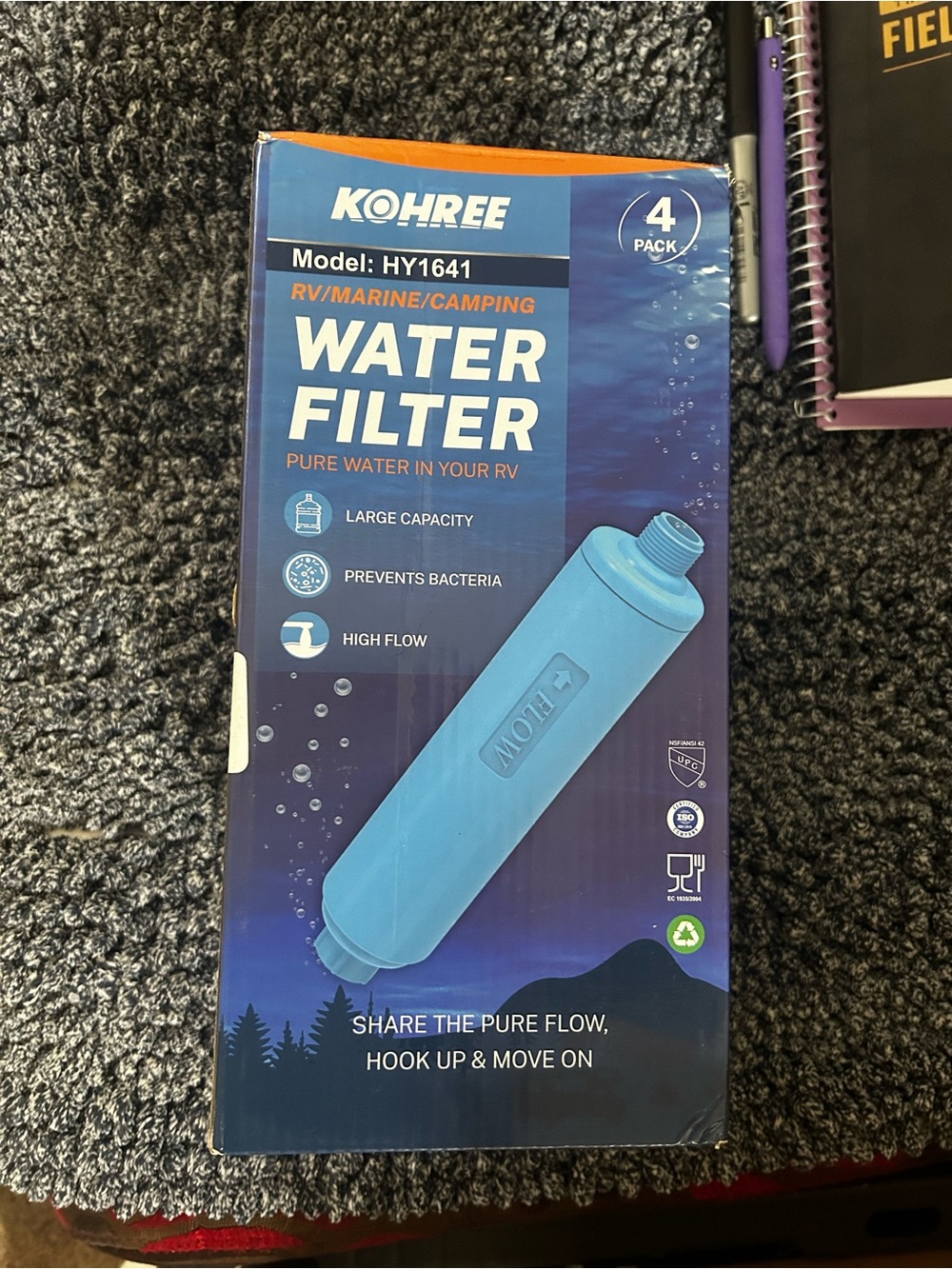 Kohree RV/Marine/Camping Inline Water Filter (Model: HY1641).
